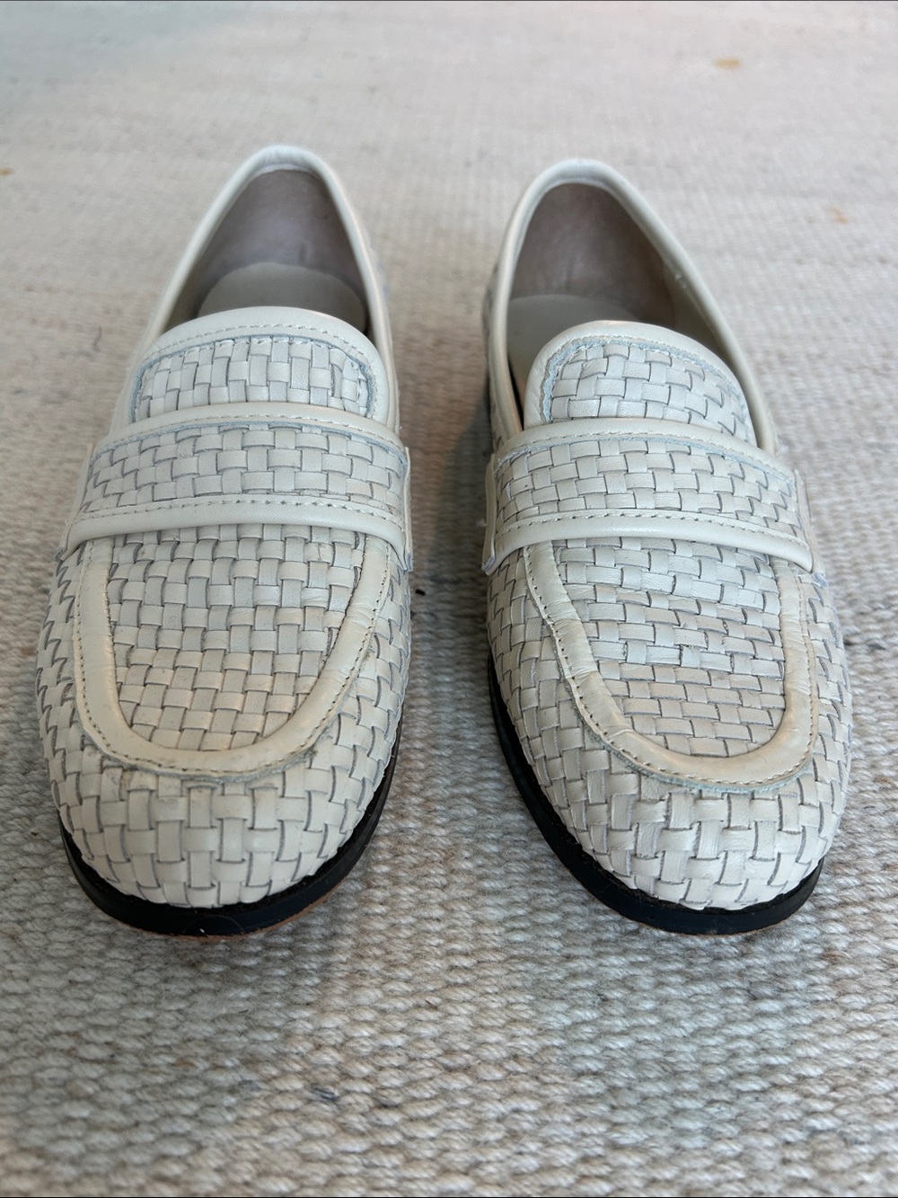 Matisse "Ned" Woven Leather Penny Loafers in Bone/Cream